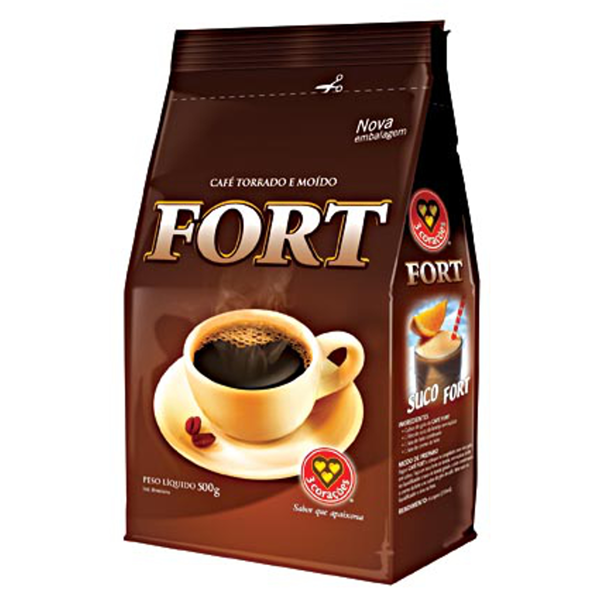 Café Torrado e Moído FORT 3 CORAÇÕES 500G
