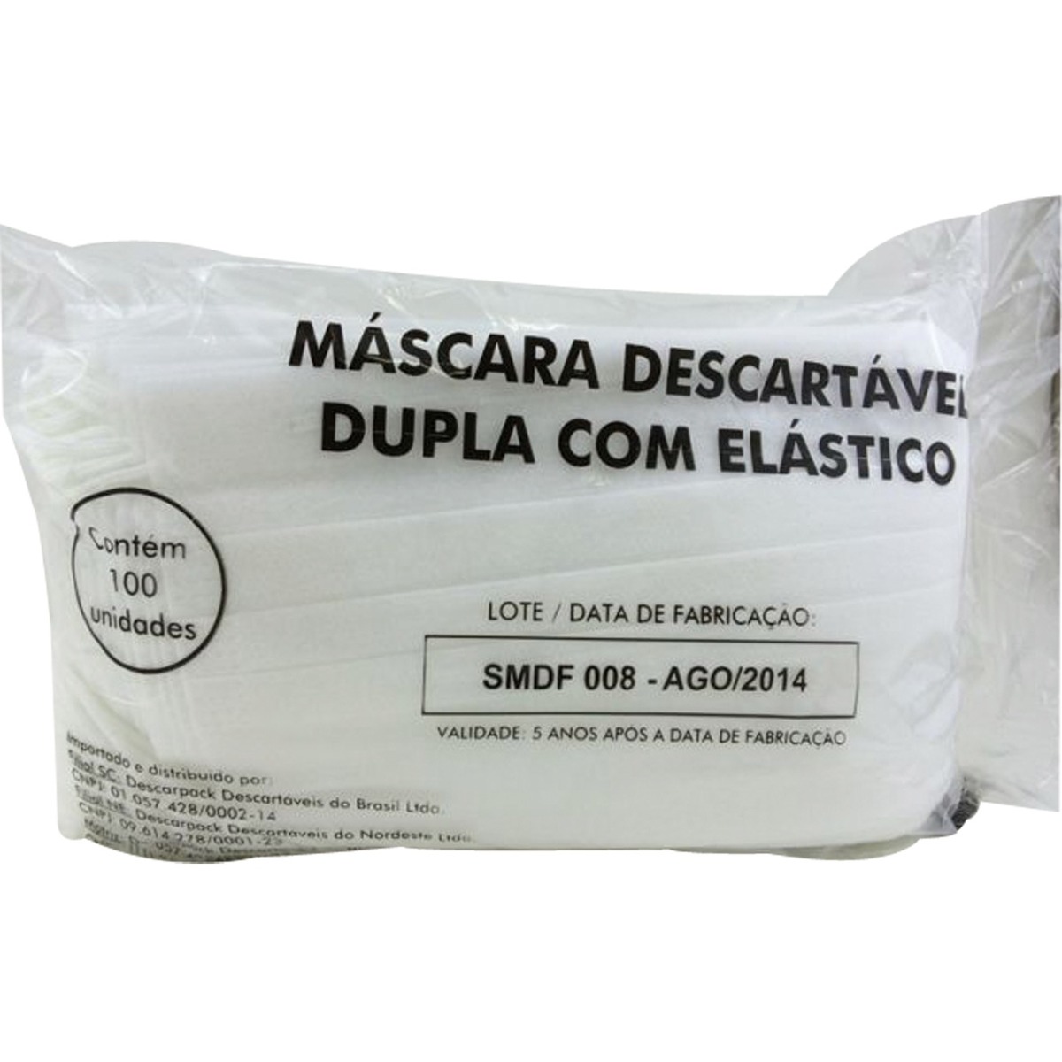 MASCARA DESCARTAVEL DUPLA COM ELASTICO C 100 UNID