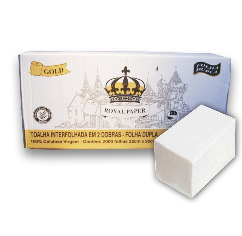 PAPEL HIGIÊNICO INTERFOLHADO FOLHA DUPLA 100% CELULOSE ROYAL PAPER GOLD C/8000 FLS