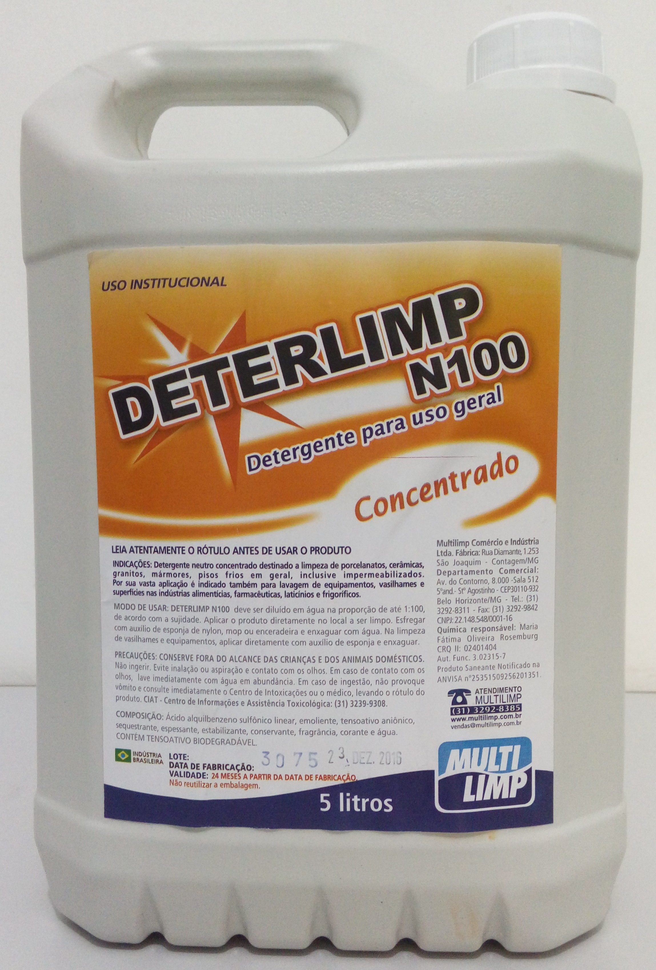 DETERGENTE  5L HIPER CONCENTRADO NEUTRO DETERLIMP N100